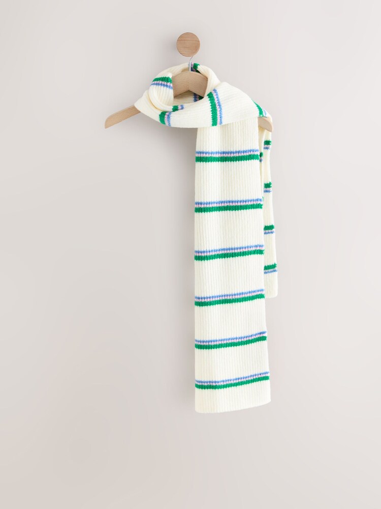 Green/Cream Stripe Knitted Heavyweight Scarf - Image 2 of 6