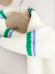 Green/Cream Stripe Knitted Heavyweight Scarf - Image 3 of 6