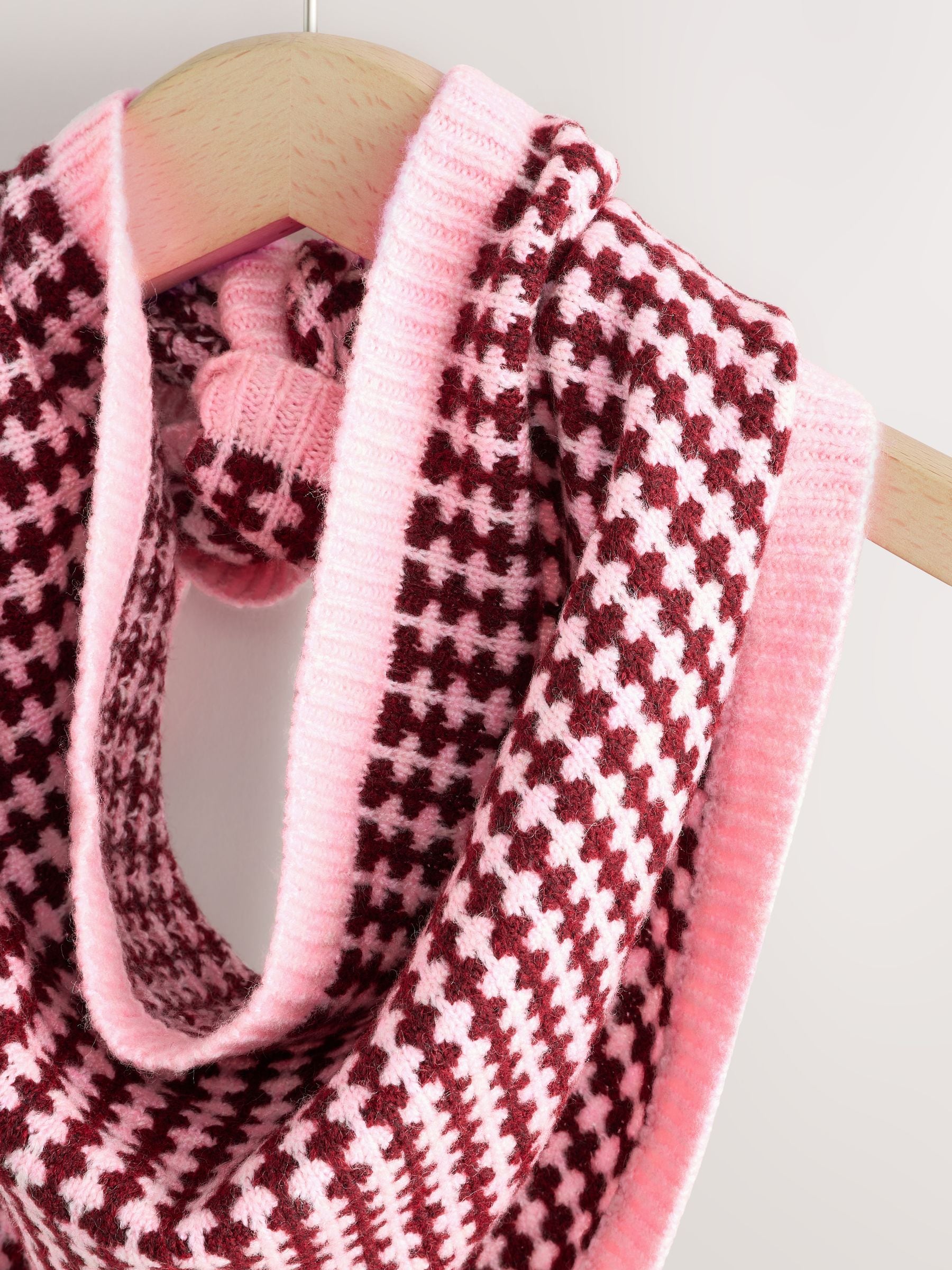 Buy Pink/Red Houndstooth Knitted Triangle Scarf from Next USA