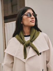 Green Knitted Triangle Scarf - Image 1 of 9