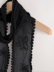 Black Skinny Embroidered Scarf - Image 2 of 3