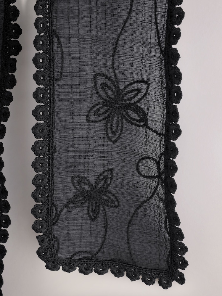 Black Skinny Embroidered Scarf - Image 3 of 3