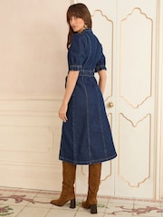 Love & Roses Rinse Blue Denim Lace Trim Midi Dress - Image 4 of 4