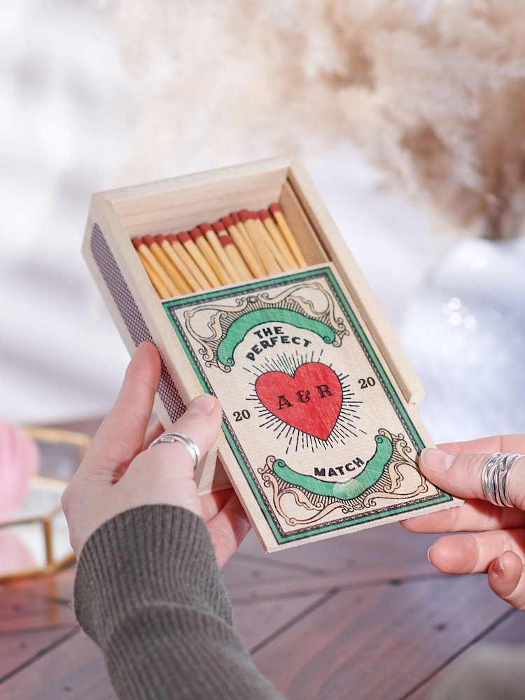 Personalised Couples Wooden Matchbox by Oakdene - Image 1 of 2 Personalised Couples Wooden Matchbox by Oakdene - Image 1 of 2
