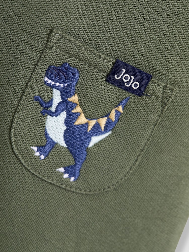JoJo Maman Bébé Khaki Green Dino 2-Piece Appliqué Dungarees & Print Top Set - Image 9 of 9 JoJo Maman Bébé Khaki Green Dino 2-Piece Appliqué Dungarees & Print Top Set - Image 9 of 9