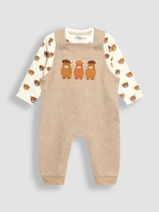 JoJo Maman Bébé Natural 2-Piece Construction Dungarees & Top Set - Image 1 of 7