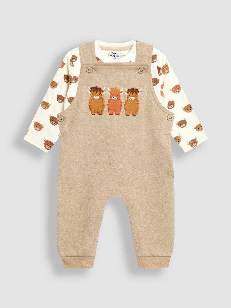 JoJo Maman Bébé Natural 2-Piece Construction Dungarees & Top Set - Image 1 of 7