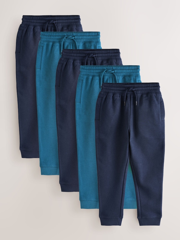 Navy Slim Fit Basic Joggers 5 Pack (3-16yrs) - Image 1 of 9