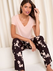 Lipsy Burgundy Red Jersey T-Shirt Trousers Pyjamas Set - Image 3 of 4