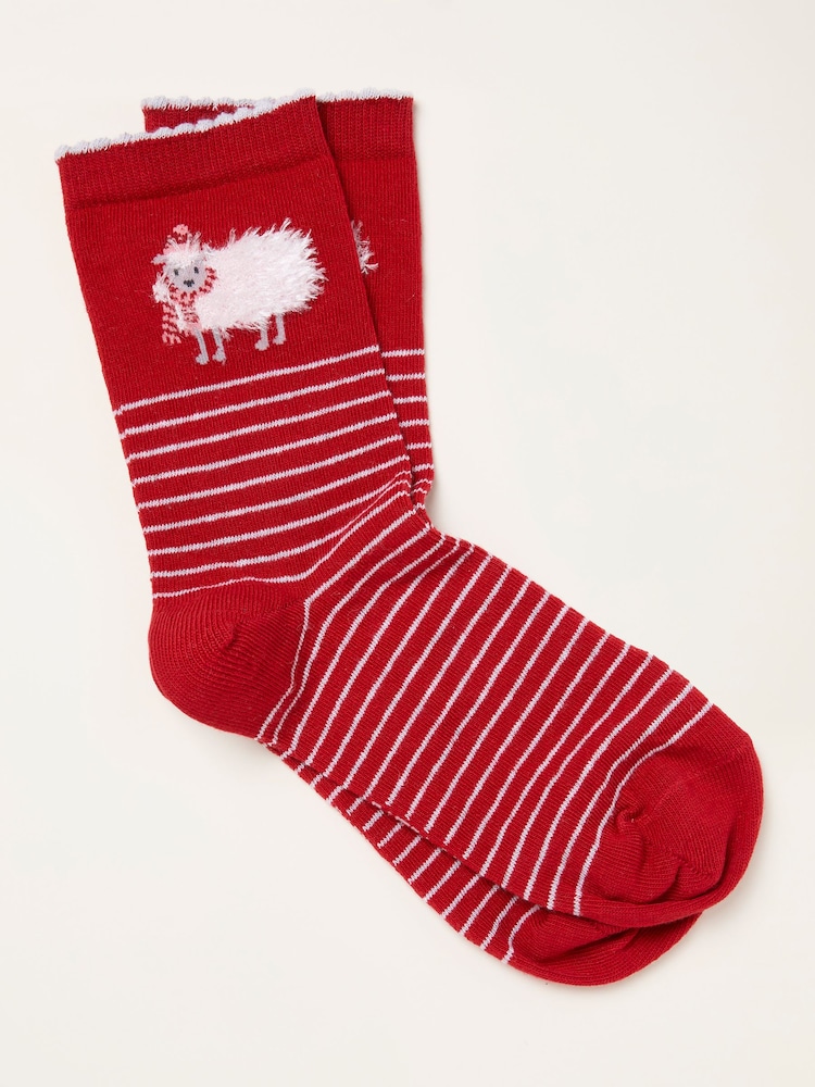 FatFace Red Fluffy Sheep Socks - Image 1 of 2
