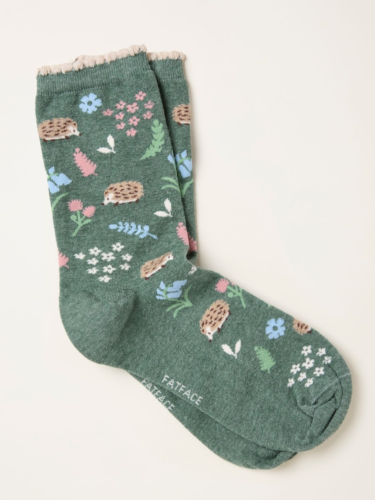 FatFace Green Woodland Hedgehog Socks - Image 1 of 2 FatFace Green Woodland Hedgehog Socks - Image 1 of 2