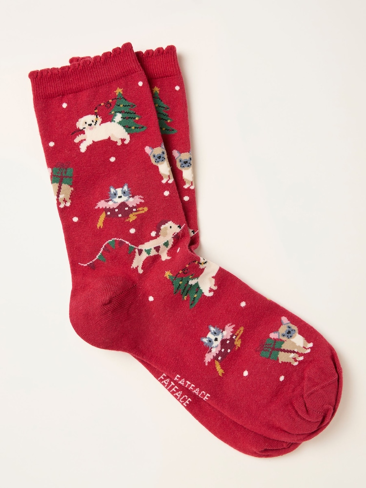 FatFace Red Christmas Dogs Socks - Image 1 of 2 FatFace Red Christmas Dogs Socks - Image 1 of 2