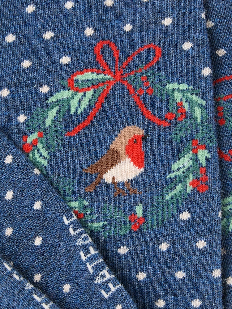 FatFace Navy Robin Wreath Socks - Image 2 of 2 FatFace Navy Robin Wreath Socks - Image 2 of 2
