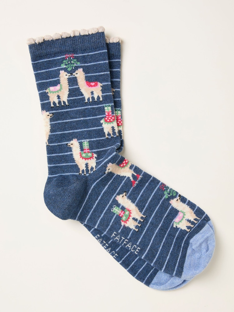 FatFace Navy Llama Socks - Image 1 of 2