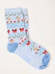 FatFace Light Blue Fairisle Highland Cow Socks - Image 1 of 2