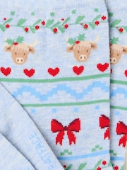 FatFace Light Blue Fairisle Highland Cow Socks - Image 2 of 2