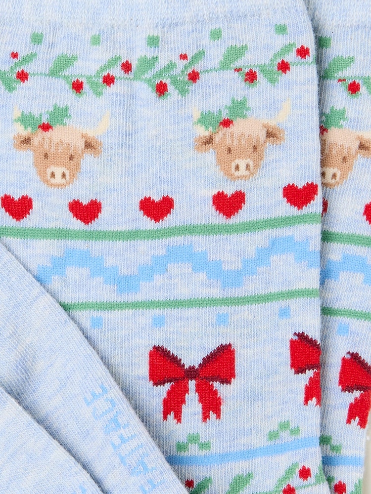 FatFace Light Blue Fairisle Highland Cow Socks - Image 2 of 2 FatFace Light Blue Fairisle Highland Cow Socks - Image 2 of 2