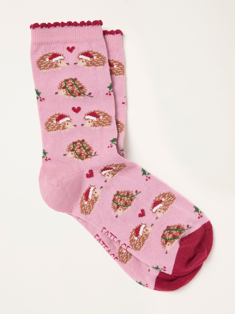 FatFace Pink Christmas Hedgehog Socks - Image 1 of 2