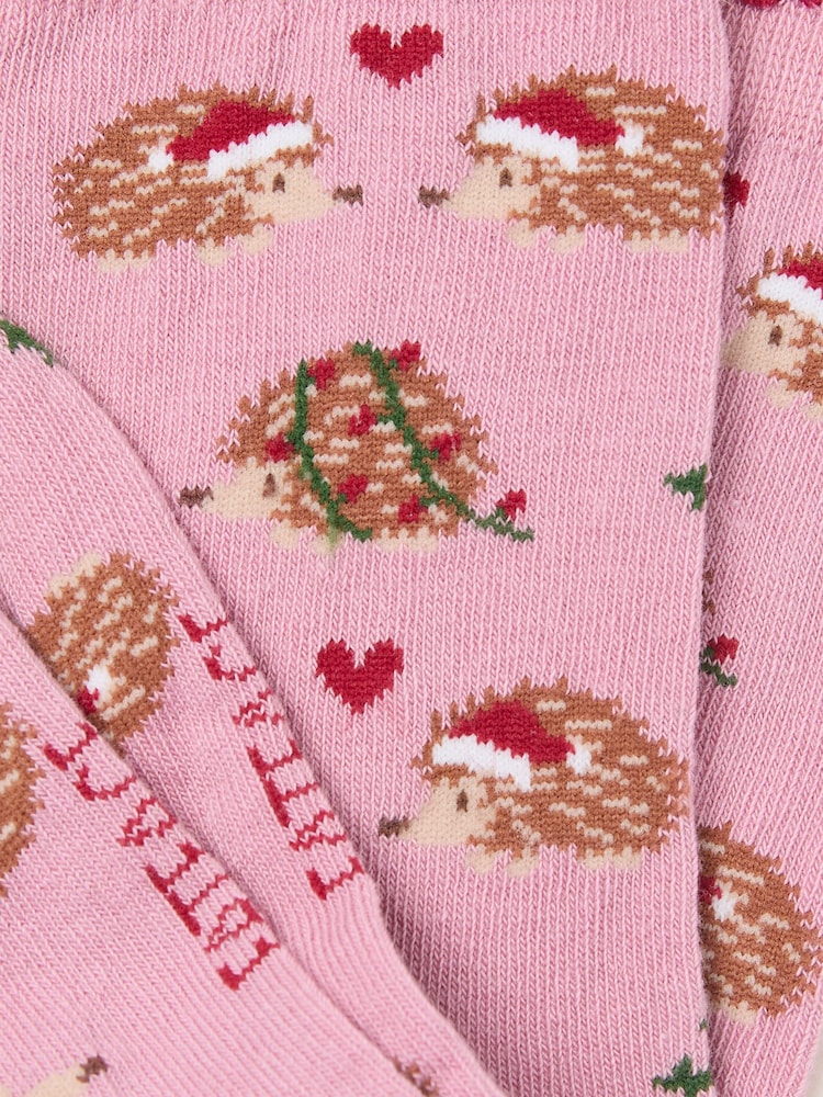 FatFace Pink Christmas Hedgehog Socks - Image 2 of 2