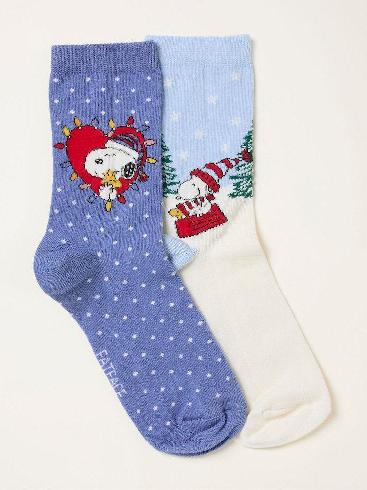 FatFace Blue 2 Pairs of Snoopy Socks - Image 1 of 2 FatFace Blue 2 Pairs of Snoopy Socks - Image 1 of 2