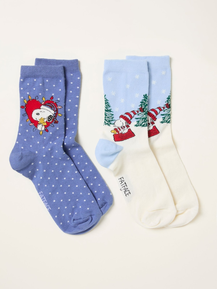 FatFace Blue 2 Pairs of Snoopy Socks - Image 2 of 2 FatFace Blue 2 Pairs of Snoopy Socks - Image 2 of 2