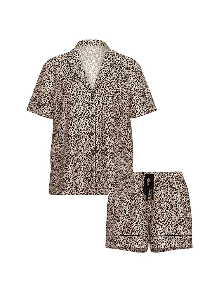Victoria's Secret Leopard Brown Satin Short Pyjama Set - Image 1 of 1