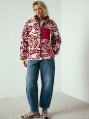 Estampado de cachemira en burdeos - Paisley Print Funnel Neck Borg Jacket - Imagen 2 de 8