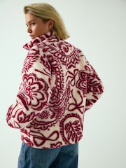 Estampado de cachemira en burdeos - Paisley Print Funnel Neck Borg Jacket - Imagen 3 de 8