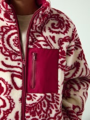 Estampado de cachemira en burdeos - Paisley Print Funnel Neck Borg Jacket - Imagen 5 de 8