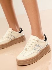 Lipsy White Standard Fit Leopard Print Side Stripe Chunky Gum Sports Trainers - Image 1 of 5