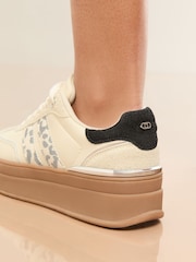 Lipsy White Standard Fit Leopard Print Side Stripe Chunky Gum Sports Trainers - Image 2 of 5