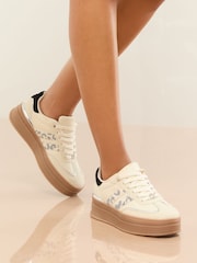 Lipsy White Standard Fit Leopard Print Side Stripe Chunky Gum Sports Trainers - Image 4 of 5