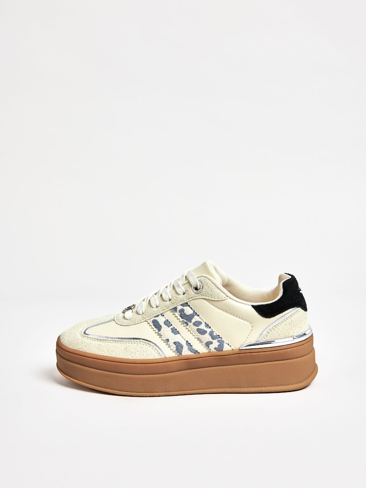 Lipsy White Standard Fit Leopard Print Side Stripe Chunky Gum Sports Trainers - Image 5 of 5
