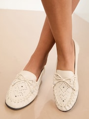 Lipsy Cream Faux Leather Studded Casual Moccasin Loafers - Image 1 of 5