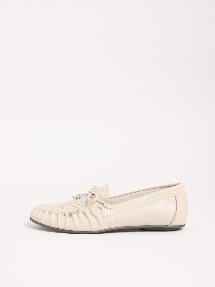 Lipsy Cream Faux Leather Studded Casual Moccasin Loafers - Image 5 of 5