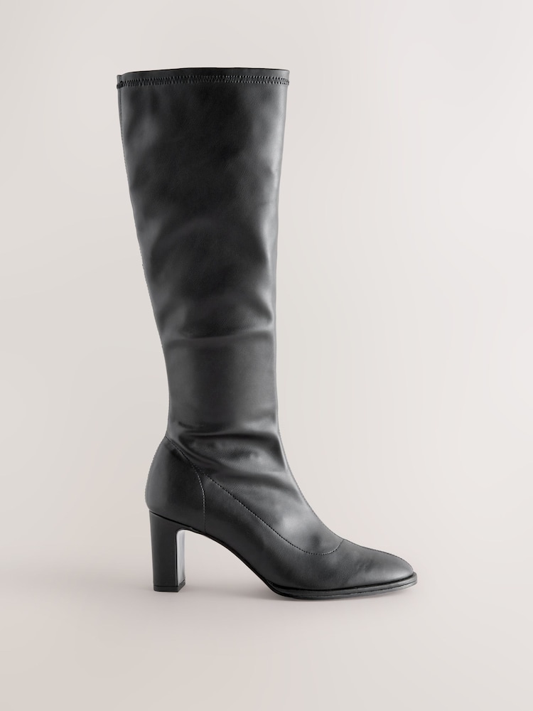 Black Standard/Wide Fit Forever Comfort® Round Toe Knee High Sock Boots - Image 1 of 5