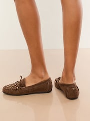 Lipsy Chocolate Brown Faux Leather Studded Casual Moccasin Loafers - Image 4 of 5