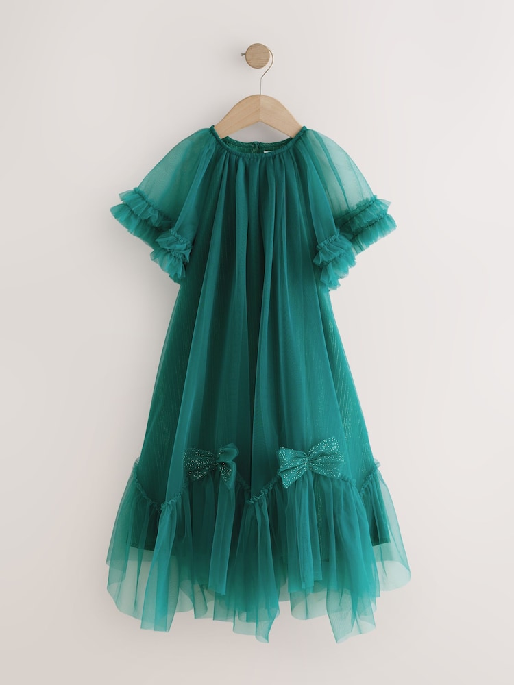 Green Mesh Bow Occasion Dress (3-16yrs) - Image 1 of 4