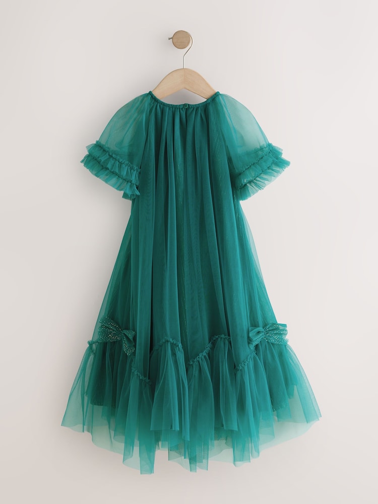 Green Mesh Bow Occasion Dress (3-16yrs) - Image 2 of 4