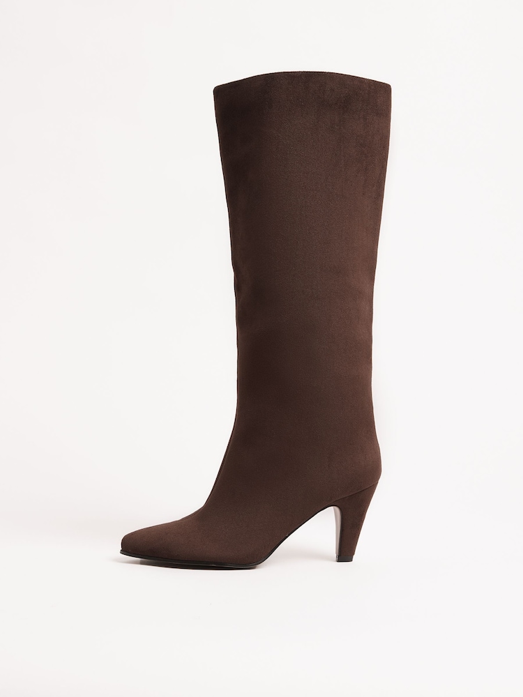 Friends Like These Chocolate Brown Standard fit Mid Heel Smart Knee High Shaft Long Boots - Image 5 of 5
