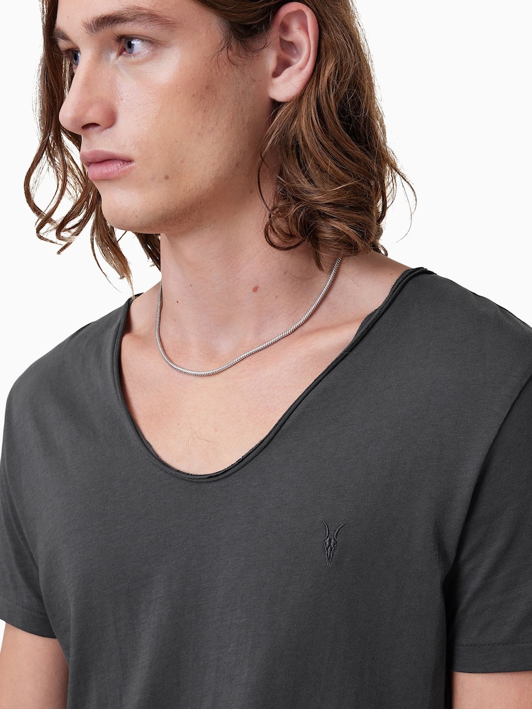 AllSaints Grey Tonic Scoop 100% Organic Cotton T-Shirt - Image 2 of 7