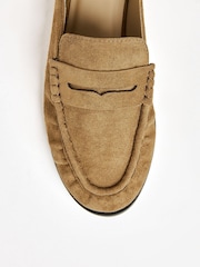 Friends Like These Taupe Comfort Ruched Faux Suede Mule Loafer Shoes - Image 2 of 4