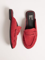 Friends Like These Red Comfort Ruched Faux Suede Mule Loafer Shoes - Image 1 of 4