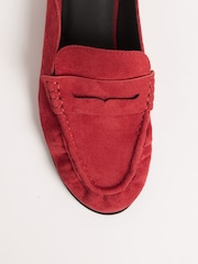 Friends Like These Red Comfort Ruched Faux Suede Mule Loafer Shoes - Image 2 of 4
