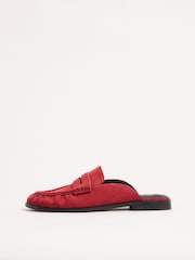 Friends Like These Red Comfort Ruched Faux Suede Mule Loafer Shoes - Image 4 of 4