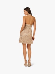 Adrianna Papell Pink Beaded Halter Short Dress - Image 2 of 6