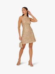 Adrianna Papell Pink Beaded Halter Short Dress - Image 3 of 6