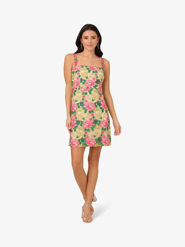 Rochie scurtă cu broderie florală roz Adrianna Papell - Imaginea 1 din 7