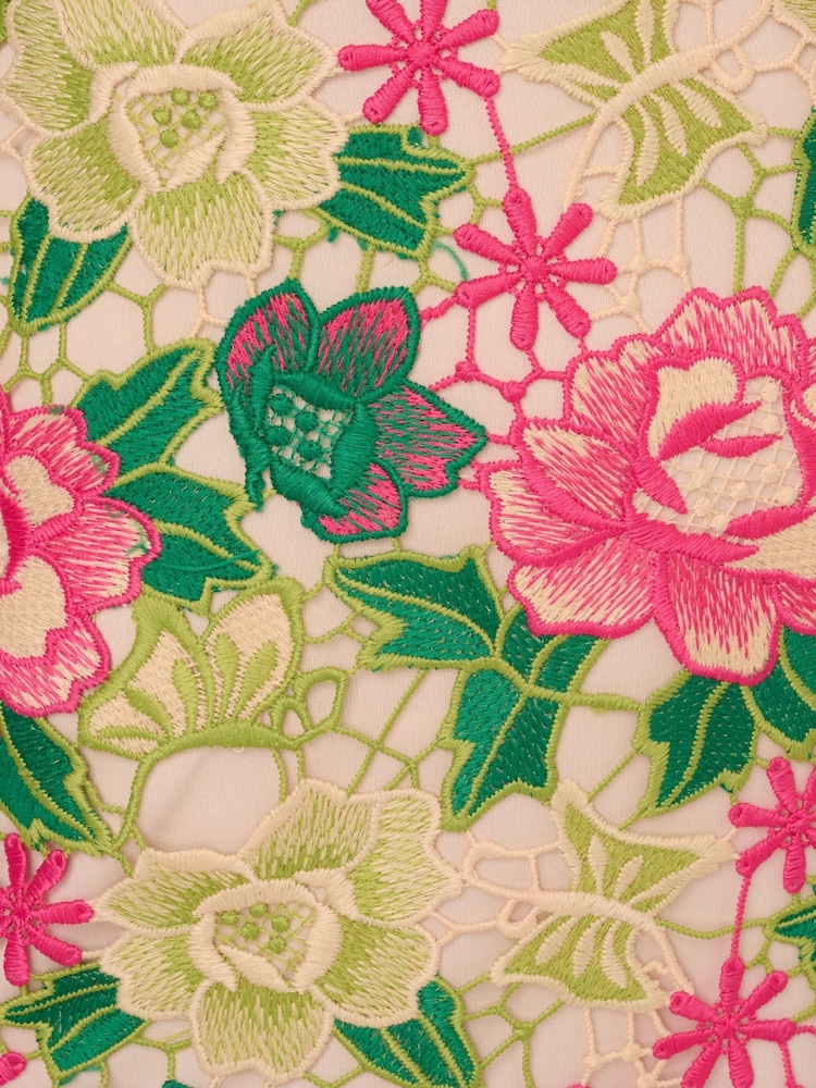 Adrianna Papell Pink Floral Embroidery Short Dress - Image 5 of 8