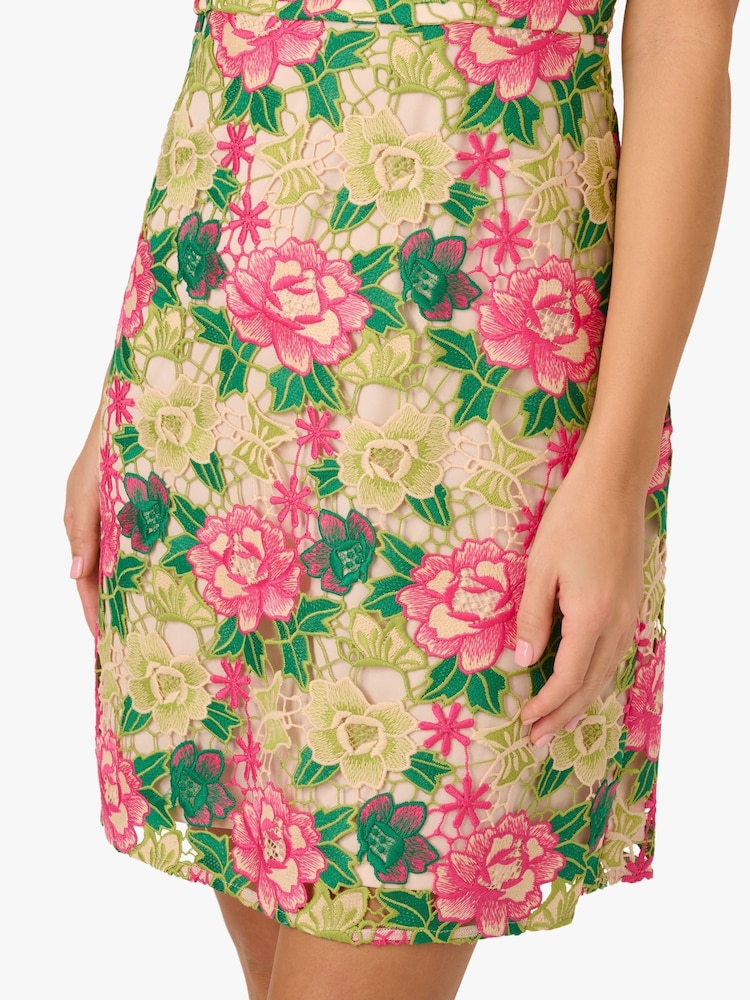 Rochie scurtă cu broderie florală roz Adrianna Papell - Imaginea 7 din 7